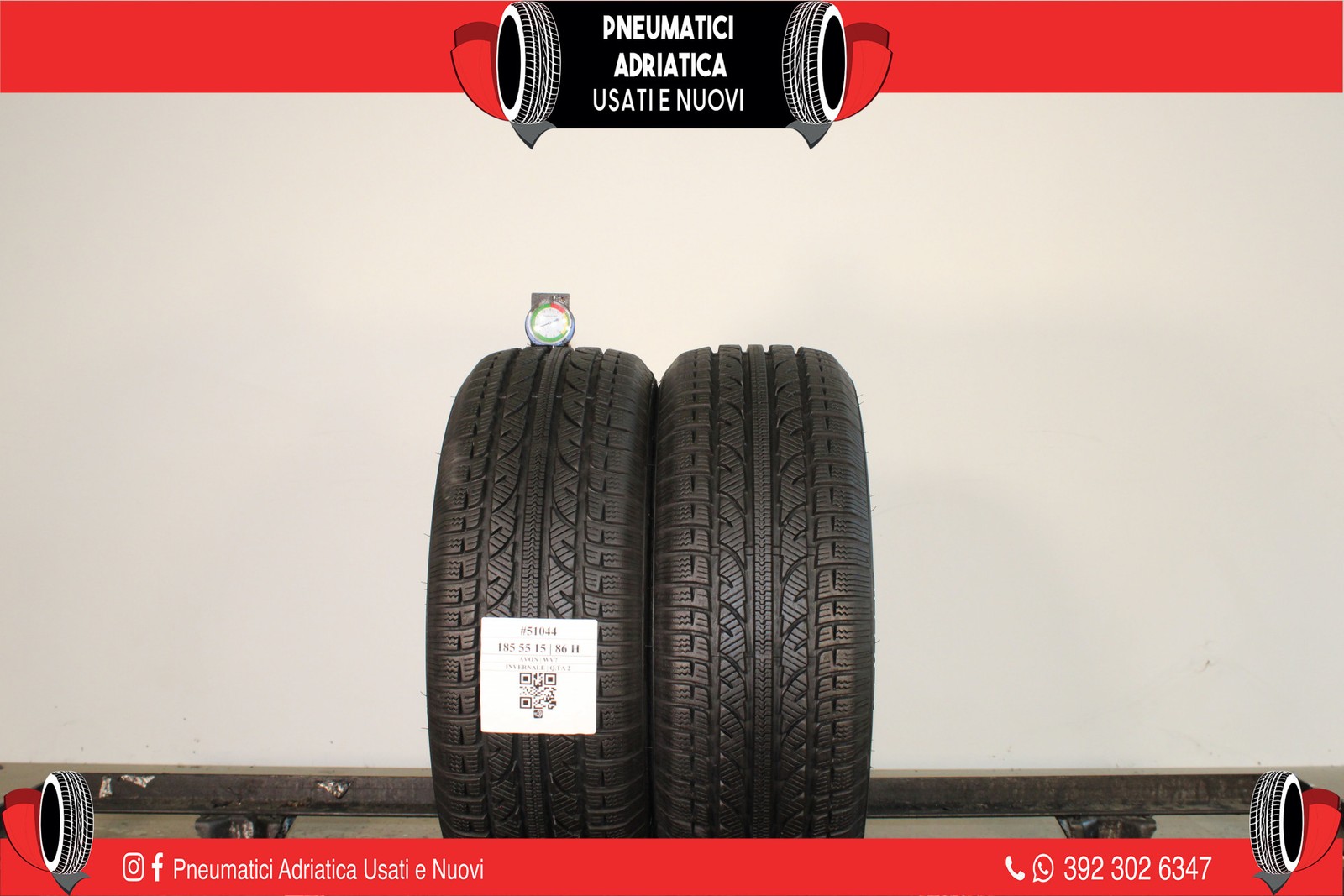 2 PNEUMATICI AVON 185/55 R15 INVERNALI GOMME USATE 94% - ADRIATICA
