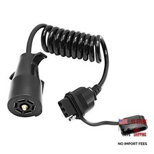 5ft 7 Way Round to 4 Way Pin Flat Trailer Connector Adapter Coiled Wiring