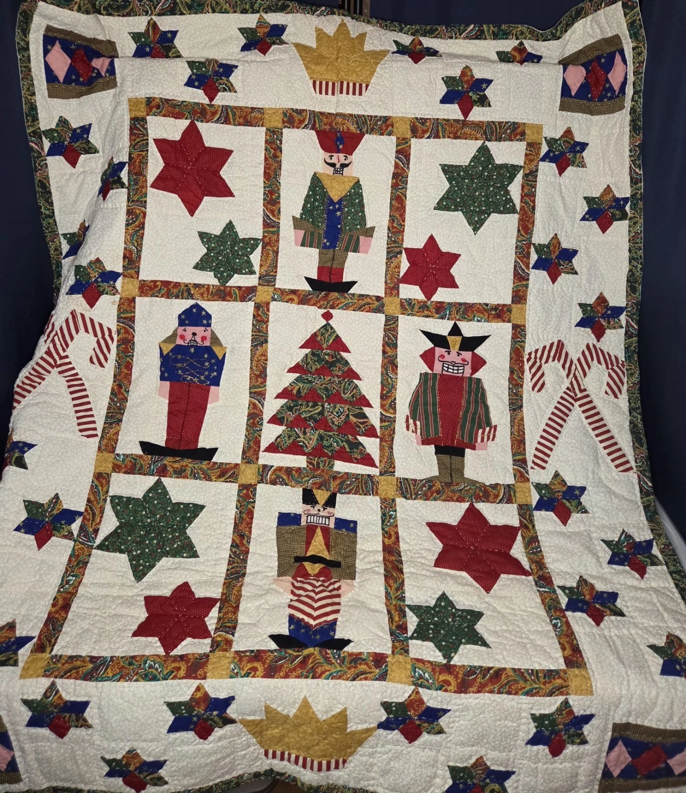 Handmade Grandma's Patchwork 49x59 Throw Quilt Nutcrackers/Star/Crown/Candy Cane