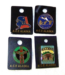 Four Vintage Souvenir Pins / Pinbacks from Alaska