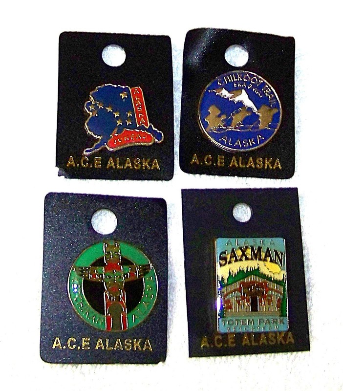 Four Vintage Souvenir Pins / Pinbacks from Alaska