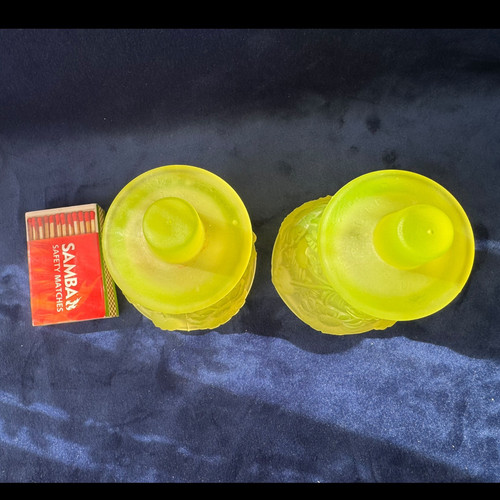 Uranium Glass Candle Holders Country Store Products Daisy Pattern Mosser Fenton - Picture 4 of 24