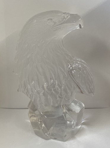 Carved Glass Eagle Head Bust Figurine Statue  7 1/2" Tall