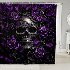 Sugar Skull Shower Curtain,Purple Rose Floral Bathroom Shower Curtain Sets for T