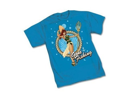 DC BOMBSHELL MERA GONE FISHING - BLUE Adult Licensed T-Shirt - Aquaman - S-2XL
