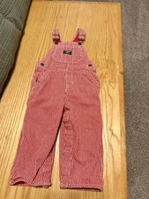 OshKosh B'gosh Red Hickory Stripe Bib Overalls 24M Fleece Lined Vestbak