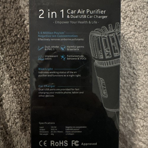 New! Car Air Purifier Ionizer - 12V Plug-in Ionic Anti-Microbial Car Deodorizer - Picture 5 of 5