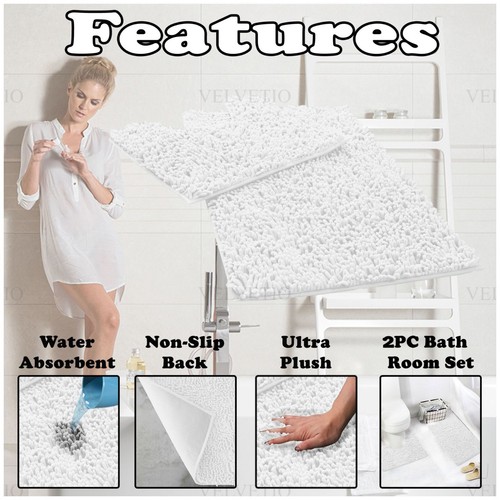 MEMORY LOOP BATH MAT SET PEDESTAL NON SLIP SUPER SOFT TOILET BATHROOM RUG 2PC - Picture 28 of 341