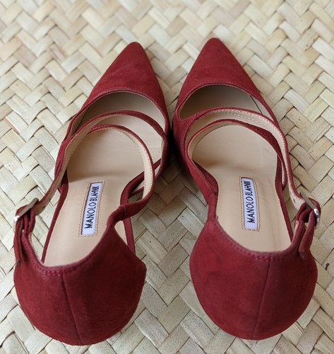 MANOLO BLAHNIK Criss-Cross Straps Red Suede Heels Size 36 EU | 3 UK | 6 US - Picture 9 of 11
