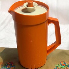 Tupperware kids Doll Toy Tuppertoys Mini Pitcher 1399 5" Orange Push Button Lid