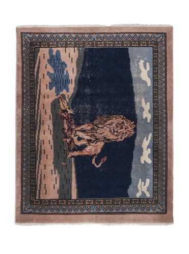 "Tappeto leone annodato a mano - arazzo animale 3'3"" X 4'" - Foto 2 di 11