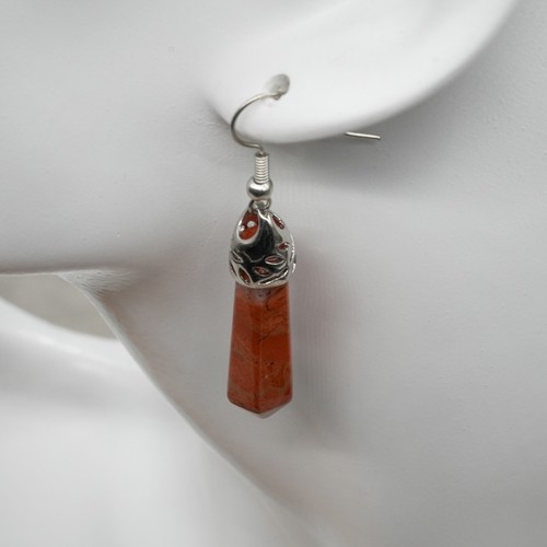 Natural Stone Jewelry Red Jasper Crystal Gemstone Hexagon Earrings Silver Gift - Picture 7 of 8
