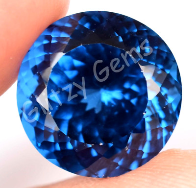 Natural Blue Zircon 22.40 Ct Round Stunning Certified Cambodian Loose Gemstone