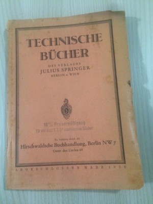 Libro Technische Bucher Des Verlages Julius Springer Berlin U. Wien