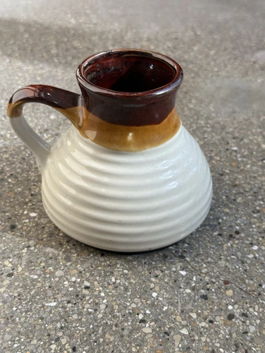 Vintage Ceramic Stoneware Mug, Flared Bottom, Brown Ivory, No-Spill Coffee Cup