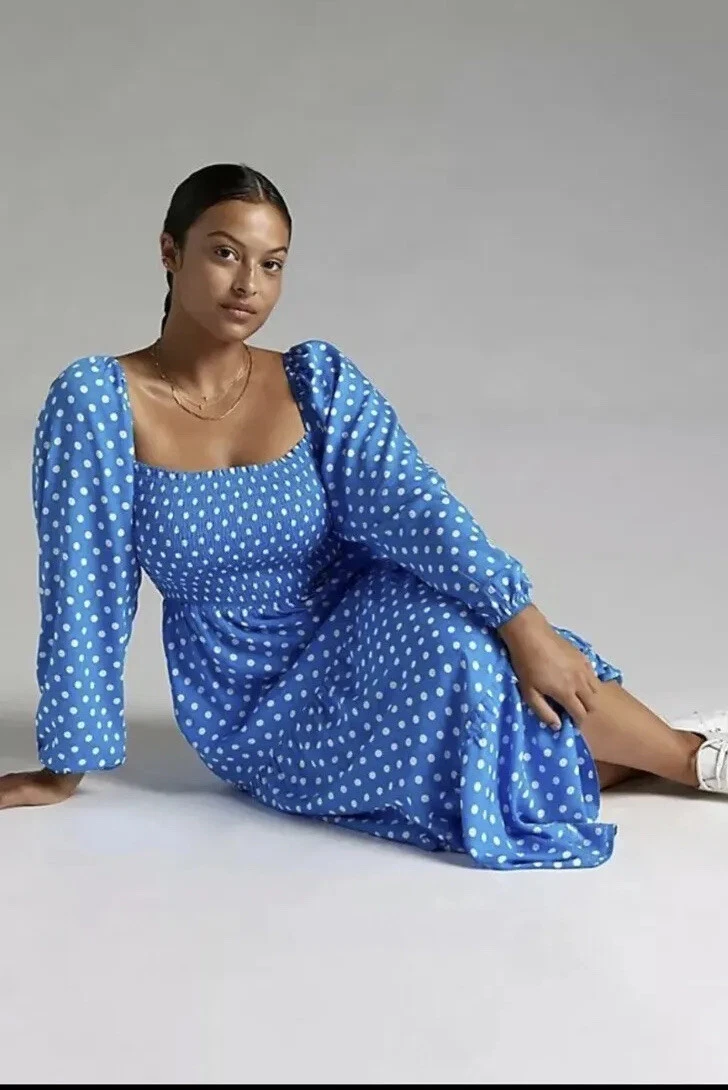 New ANTHROPOLOGIE DOLAN LEFT COAST LANEY POLKA DOT MAXI DRESS IN BLUE size  M | eBay
