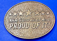 NRA Gun Owner And Proud Of It Patriotic American Citizen Stars Brass Belt Buckle