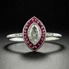 Art Deco Vintage Marquise Cut Lab Created Diamond & Ruby 925 Silver Wedding Ring