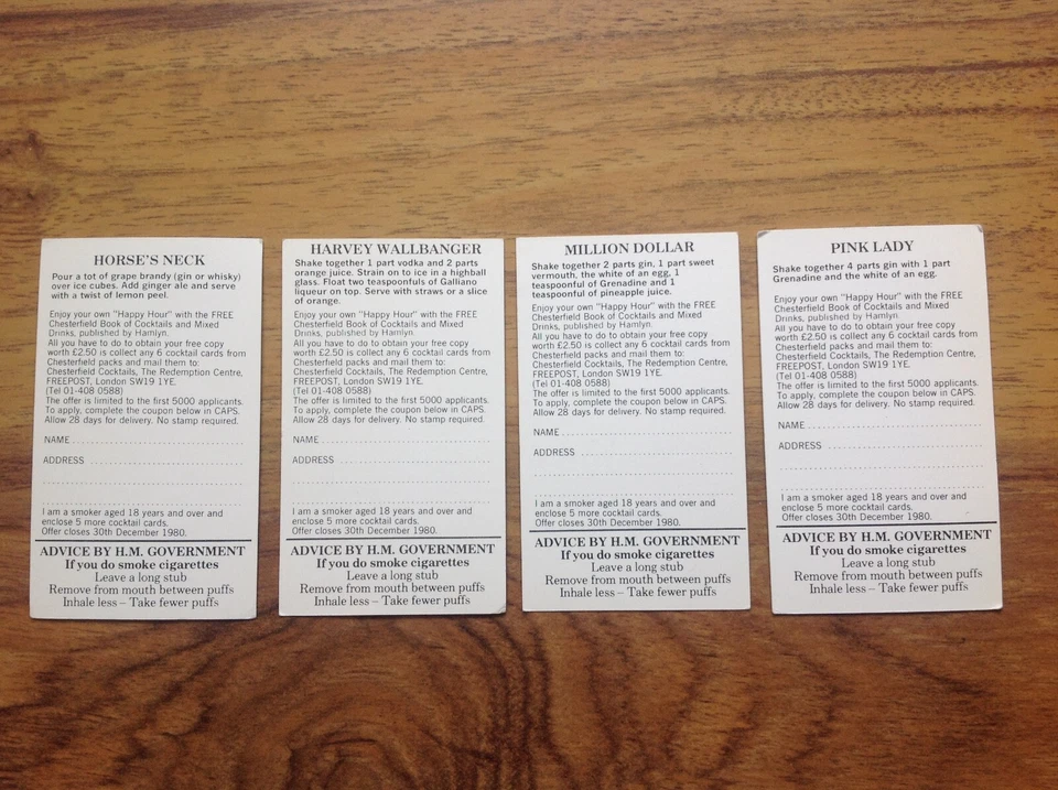 4 x Chesterfields Cocktail Advertising Competition Cards. Free UK Postage - Image 2 of 3