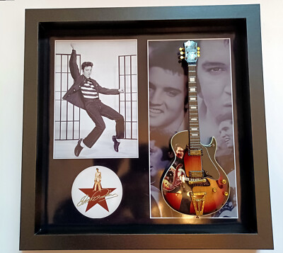 ELVIS PRESLEY Retro Tribute Box Frame Miniature Guitar Display 33cm x 33cm