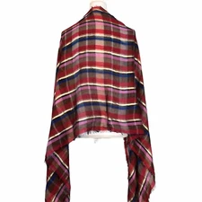 NWT Echo Red Blue Plaid Gold Silver Metallic Scarf Wrap Holiday Gift $49 #MQ21