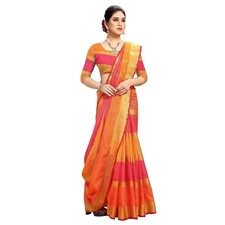 Women's Kota Doria Pure Cotton Saree With Unstiched Blouse Piece