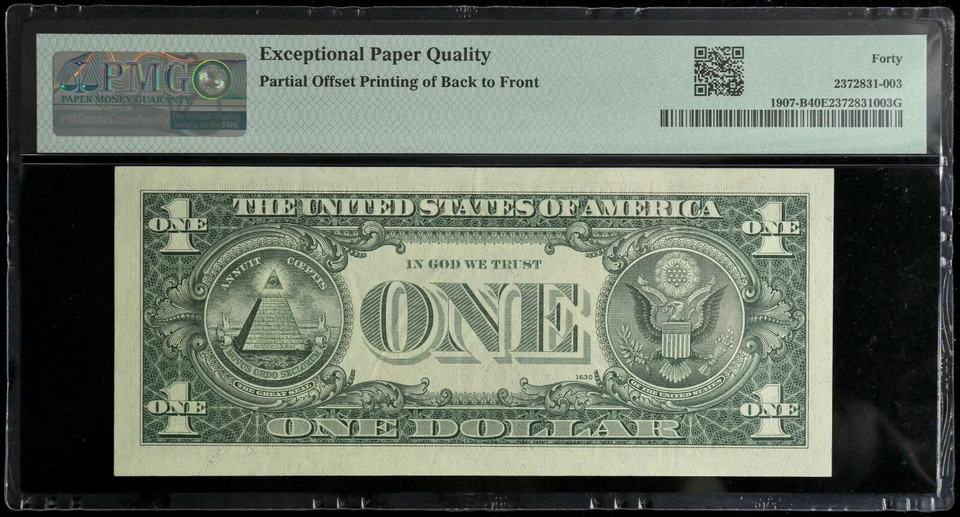 1969D $1 Federal Reserve Note New York Offset Printing Error PMG 40 EPQ - Image 2 of 2
