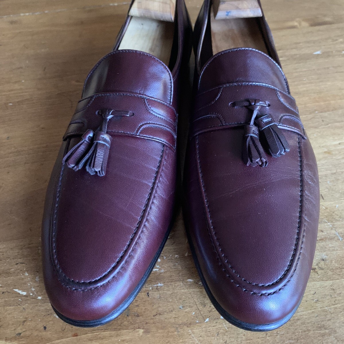E.T. Wright Mens Burgundy Leather Tassel Loafers Oxblood Dress Shoes Size 11.5 ET Wright Shoes Mens 9.5E Tassel Loafers Maroon Leather Made  main image 4