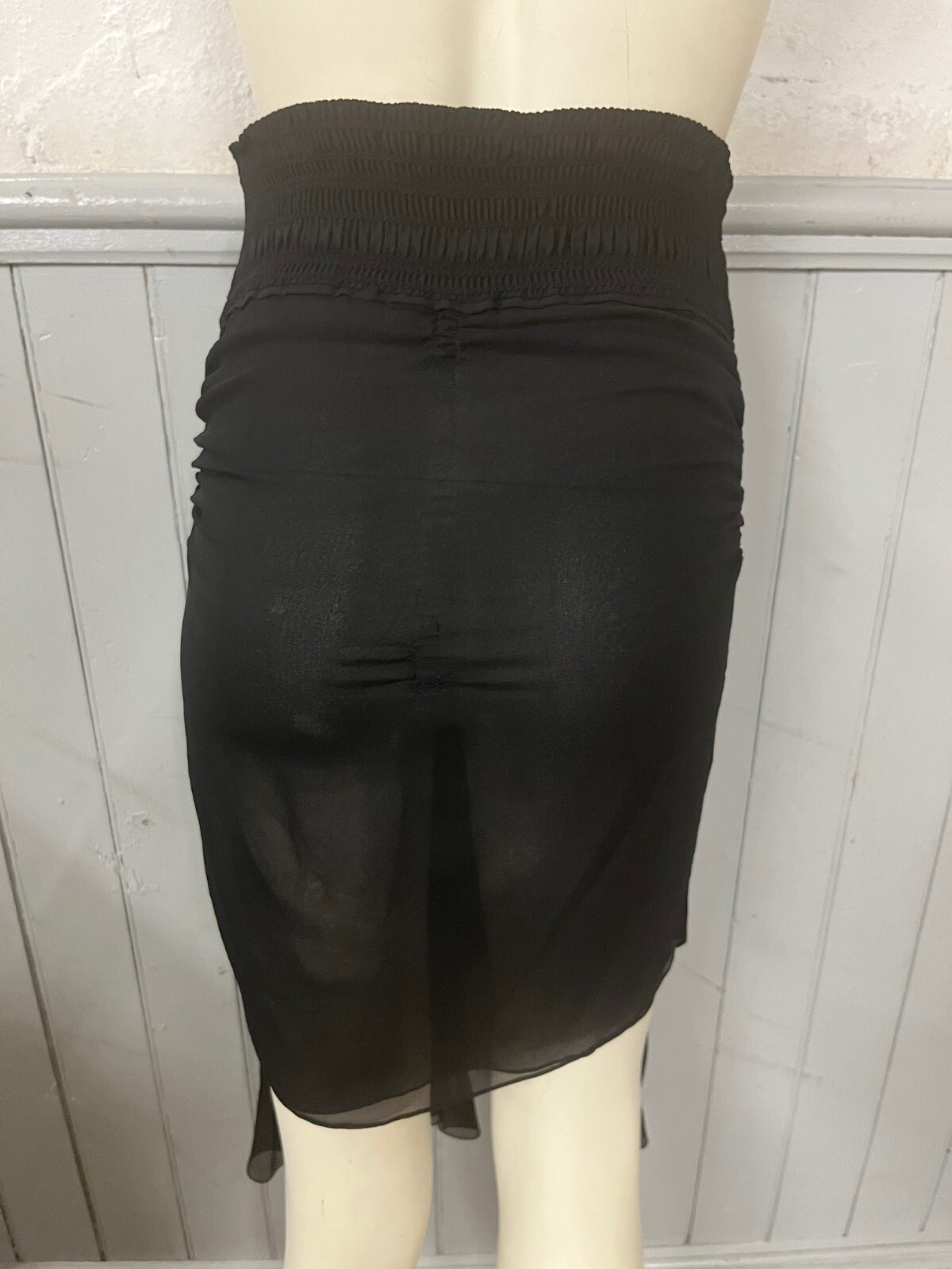 Gonna Saint Laurent nera in georgette di seta con volant F34