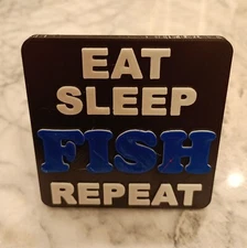 FUNNY "Eat, Sleep, Fish, Repeat" Trailer Hitch Cover. Self-locking. 