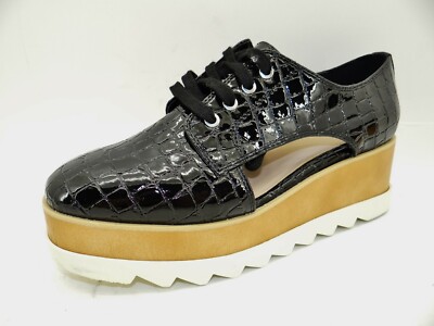 Aldo CURNERA Damen Plateau Schnürer Schuhe Halbschuhe Gr.39 Schwarz Lack KunsL.