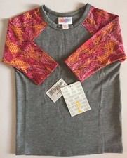NWT LuLaRoe Kids SLOAN Size 2 BASEBALL TEE Grey with PINK Graphic FLORAL Sleeves