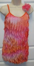 LYRICAL DRESS RUFFLES ORANGE PINK LADIES DANCE COSTUME leotard under Latin