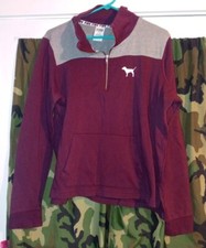 Victoria's Secret PINK Women's 1/4 Zip Up Burgundy Logo Sweatshirt Size L