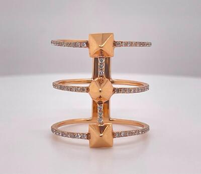Einzigartiger 3-reihiger breiter Statement-Ring 0,30 kt natürlicher Diamant 18K Roségold Gr.7