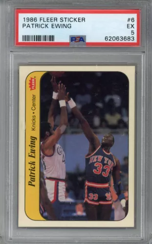1986-87 Fleer Sticker #6 Patrick Ewing Knicks PSA 5 EX ID:407229
