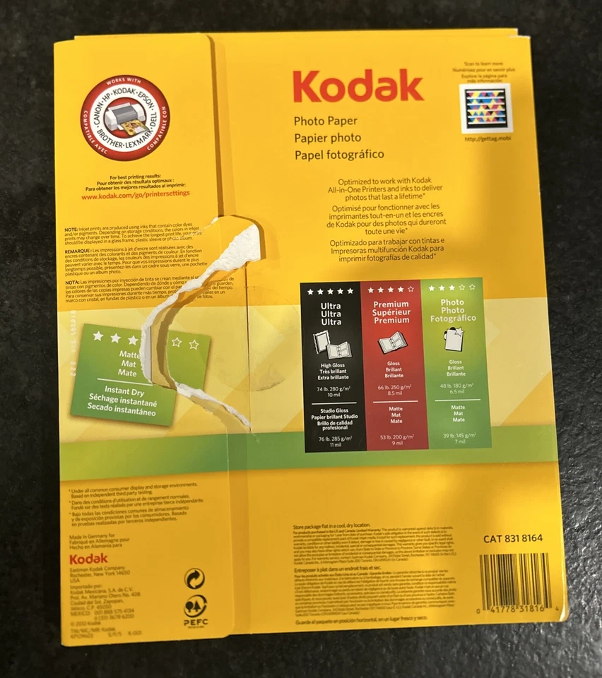 Kodak Photo Paper Matte- 8-1/2 x 11 In, 100 Sheets, 041778318164, Open Box - Image 2 of 4