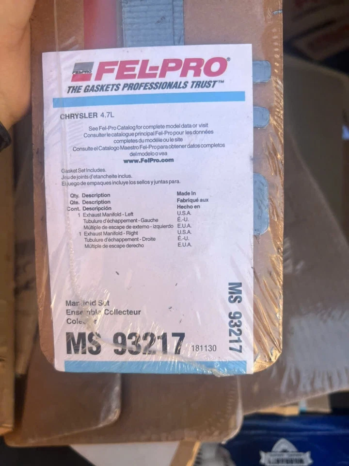 MS93217 Juego de juntas de colector de escape Felpro nuevo para camioneta Ram Dodge 1500 Jeep Foto 2 de 2