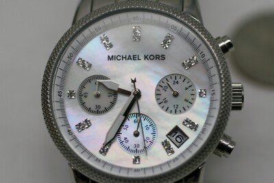 Michael Kors Watch Women Silver Tone Chronograph MOP Date  display picture 2