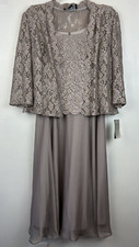 Alex Evenings Dress Womens 8 P Petite Beige Lace Jacket Sparkle Event New Read