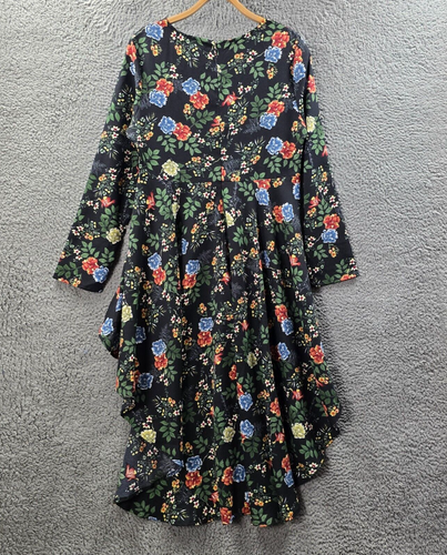 Caroline Morgan Womens Tunic Top Size 12 Black Blue Coral Floral Long Sleeve - Picture 8 of 14