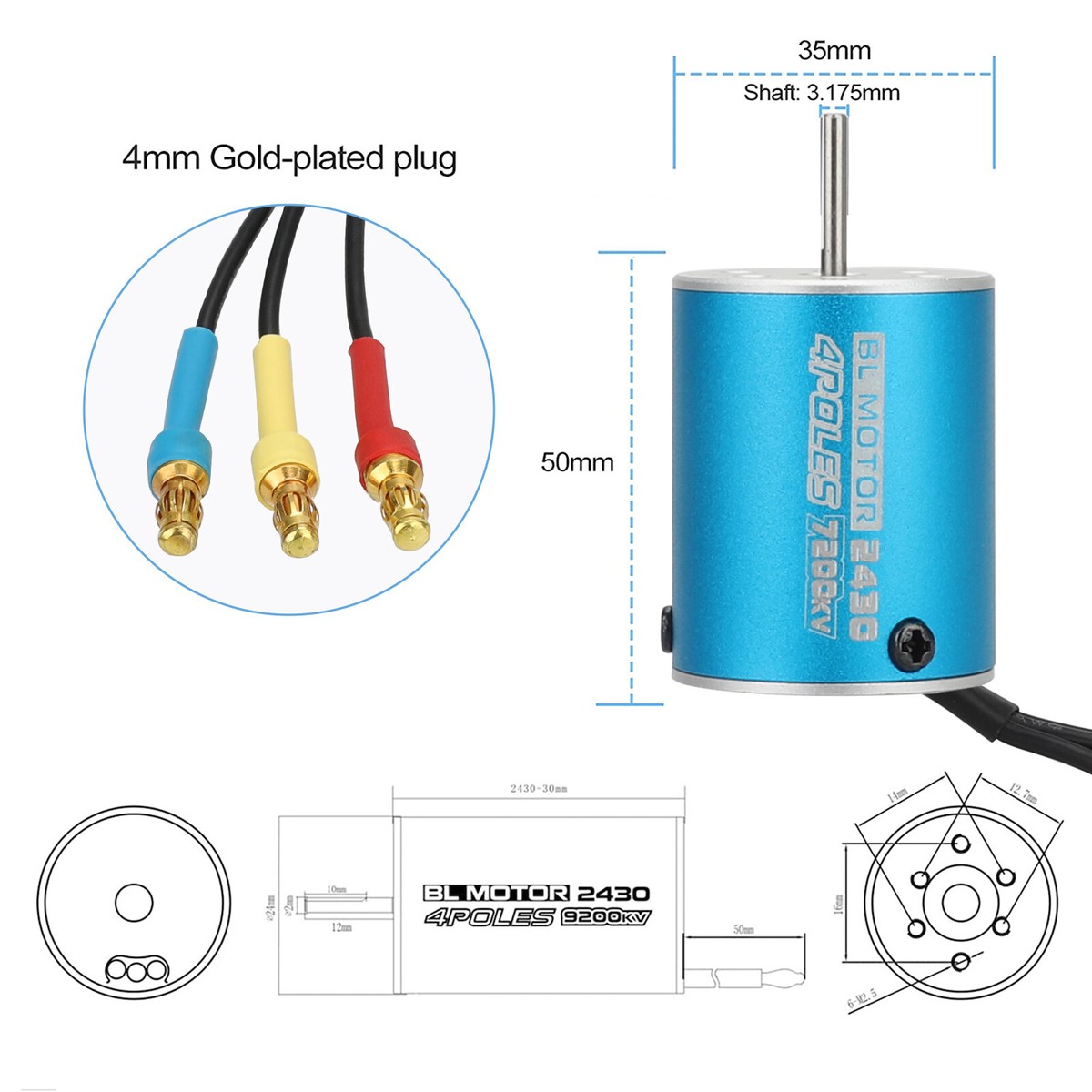 HUIOP 2430 7200KV 4P Sensorless Brushless Motor con 25A Brushless ESC (variador eléctrico) para 1/16 1/18 RC Coche Carro,esc para RC Coche