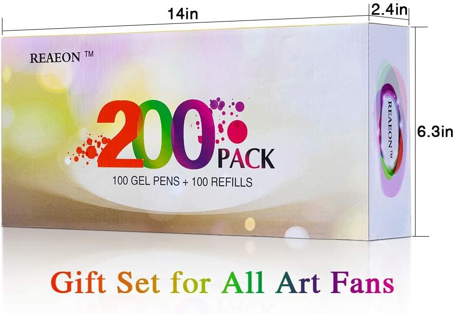 Gel Pens 200 Pack Pen with Case for Adult Coloring Books 100 Markers 100 Refills
