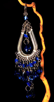 Vintage Boho blaue Perlen Ohrringe groß baumelnder Kronleuchter indischer Piercingschmuck