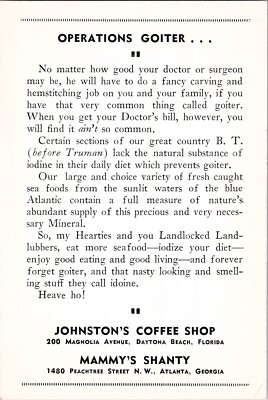 Johnston's Coffee Shop Magnolia Avenue Daytona Beach Vintage Postcard spc3