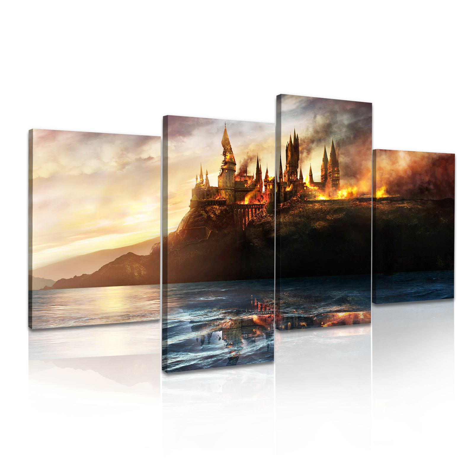 HARRY Hogwarts Burning Framed Print Wall Art ~ 4 Panels | eBay