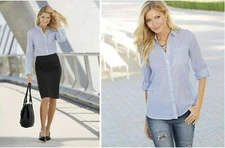 plus size 2X Blue White Shadow of a Stripe Shirt Blouse Monroe and Main new