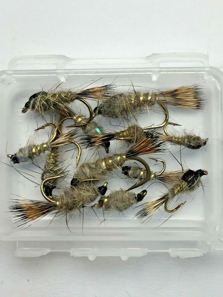 12 Mosche Ninfa Per Trota, Orecchio Lepre, Flash E Completo, Misure 10/12/14, Troutflies UK