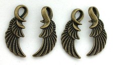 14 PEWTER ANTIQUED BRONZE LEAD FREE ANGEL WING FEATHER CHARM PENDANT CF794