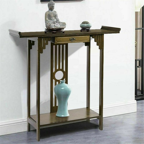 Vintage Hall Console Table Accent Table Entryway with Drawer Storage Shelf Wood - Picture 9 of 12